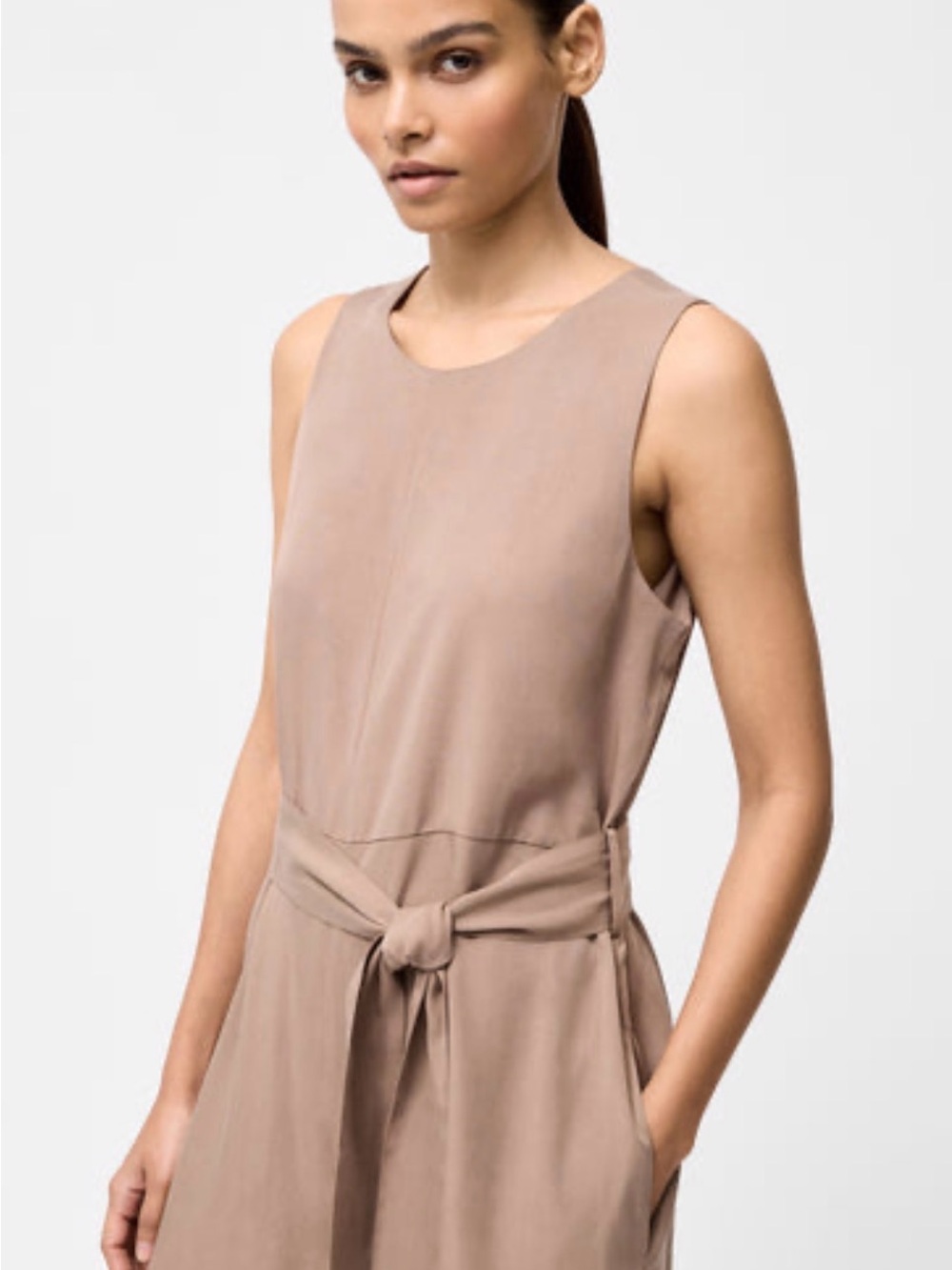 Sleeveless Taupe Tie-Waist Jumpsuit